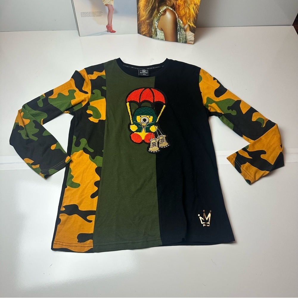 Switch Remarkable Embroidered Parachute Bear Camo Colorblock Long Sleeve Tee